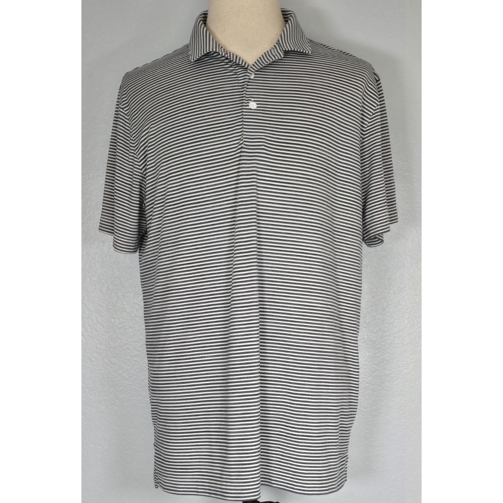Puma Mens Polo Golf Shirt Heather-Gray Thin-Striped Short Sleeve Cotton Blend L